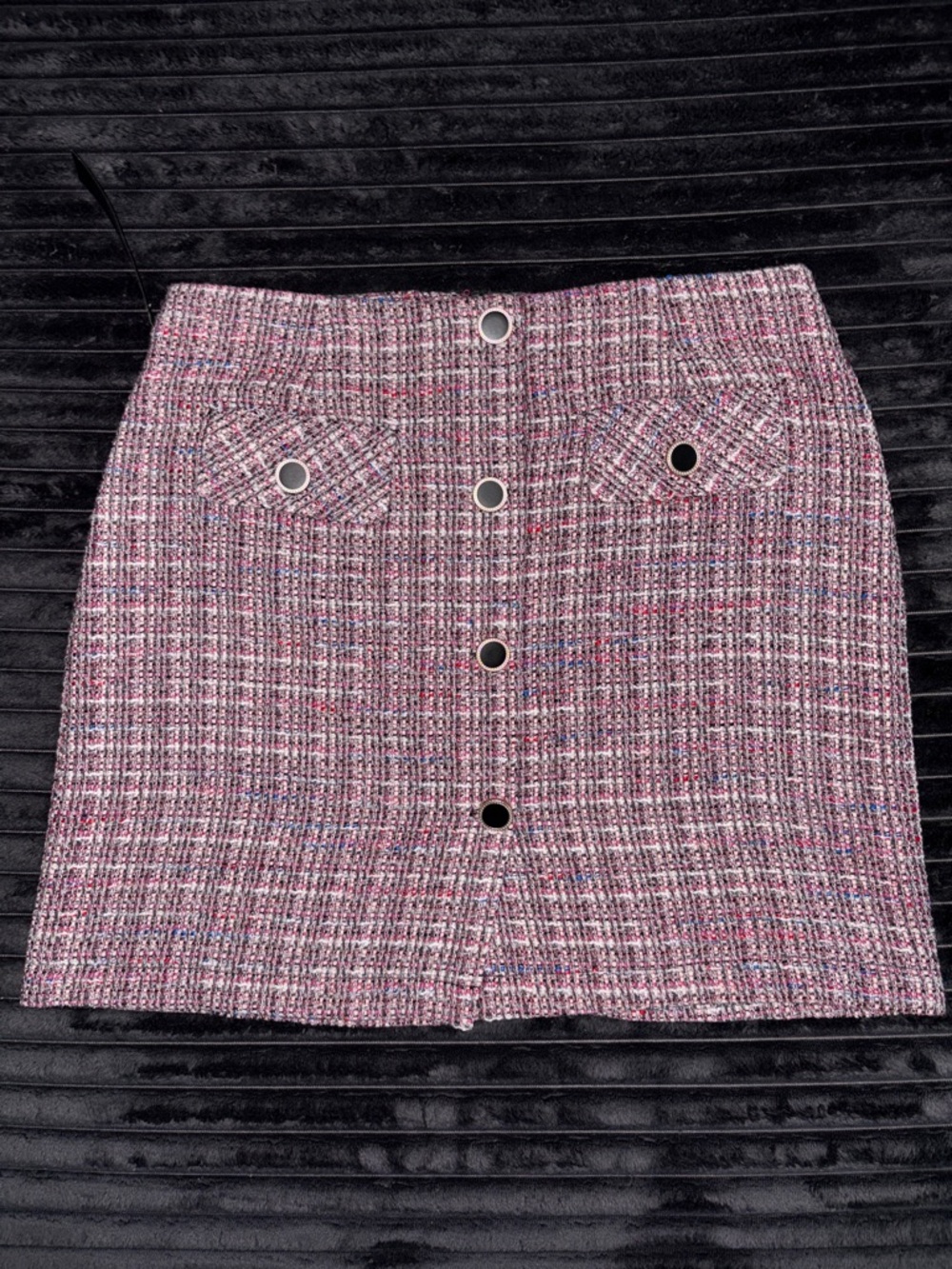 bagatelle Pink Tweed Button-Front Mini Skirt
